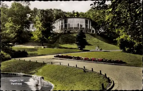 Ak Hagen in Westfalen, Parkhaus, Schwäne, Teich