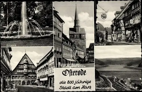 Ak Osterode am Harz, Rollberg, Kurpark, Rathaus, Marktplatz