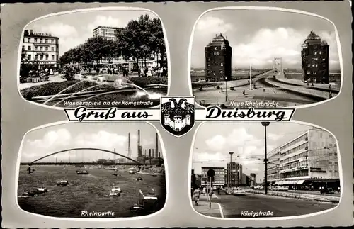 Ak Duisburg im Ruhrgebiet, Rheinbrücke, Königstraße, Wappen