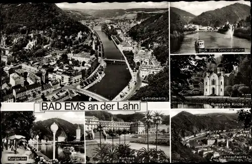 Ak Bad Ems an der Lahn, russische Kirche, Kurhaus, Kurgarten