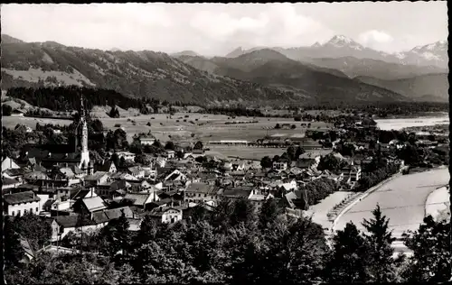 Ak Bad Tölz in Oberbayern, Panorama mit Isar und Tiroler Alpen