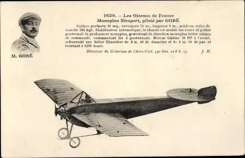 Ak Les Oiseaux de France, Niepourt-Eindecker, gesteuert von Gobe