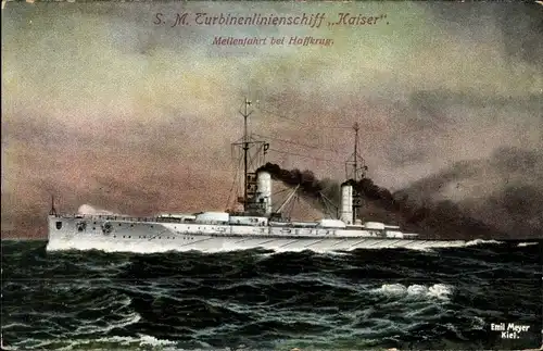 Ak Deutsches Kriegsschiff, SMS Kaiser, Turbinenlinienschiff, Haffkrug