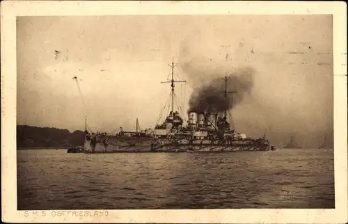Ak Deutsches Kriegsschiff, SMS Ostfriesland, Großlinienschiff