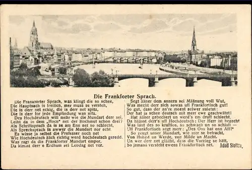 Gedicht Ak Bonames Frankfurt am Main, Stoltze, Adolf, Die Frankforter Sprach, Panorama
