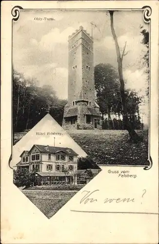 Ak Felsberg Lautertal im Odenwald, Hotel Felsberg, Ohly-Turm