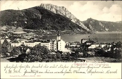 Ak Gmunden in Oberösterreich, Ort vom Kalvarienberg aus gesehen