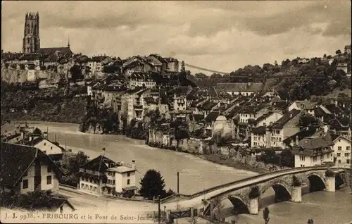Ak Freiburg Freiburg Stadt Schweiz, Stadt und Pont de Saint Jean