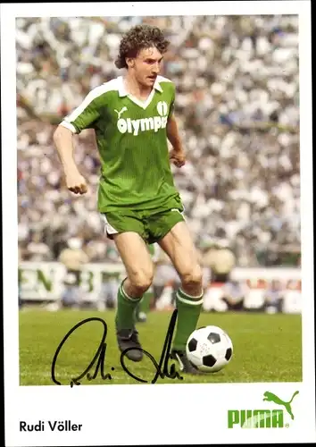Autogrammkarte Fußball, Rudi Völler, SV Werder Bremen, Fußballer des Jahres 1983, Puma, Autogramm