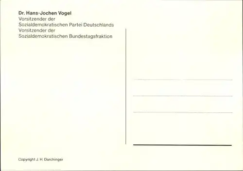 Ak Hans-Jochen Vogel, Politiker, Portrait, Autogramm
