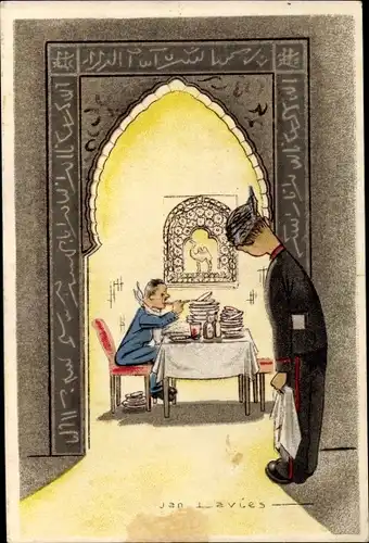 Künstler Ak Lavies, Jan, Ak Den Haag Südholland Niederlande, Indisch Restaurant Tampat Senang