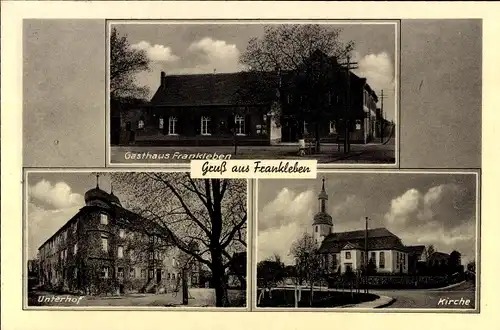 Ak Frankleben Braunsbedra im Saalekreis, Kirche, Gasthaus, Unterhof