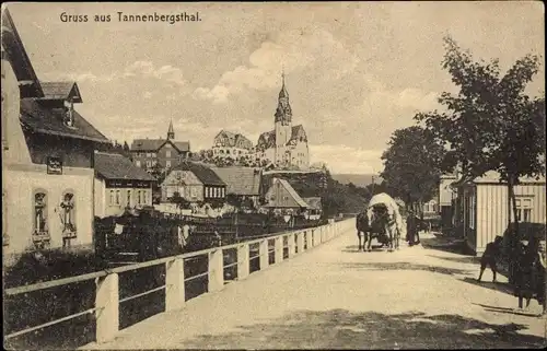 Ak Tannenbergsthal im Vogtland, Straßenpartie