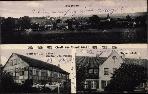 Ak Sundhausen Nordhausen am Harz, Gasthaus Zur Helme, Schule, Totalansicht