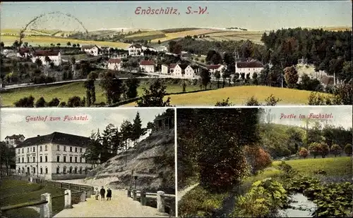 Ak Endschütz in Thüringen, Partie im Fuchstal, Gasthof zum Fuchstal, Panorama