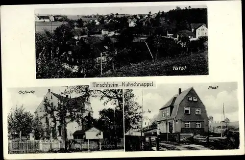Ak Tirschheim Kuhschnappel Sankt Egidien in Sachsen, Post, Schule, Totalansicht