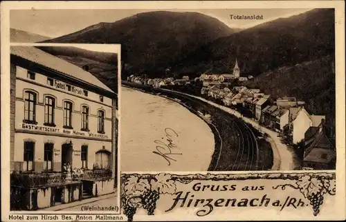 Ak Hirzenach Boppard Rhein, Hotel zum Hirsch, Totalansicht