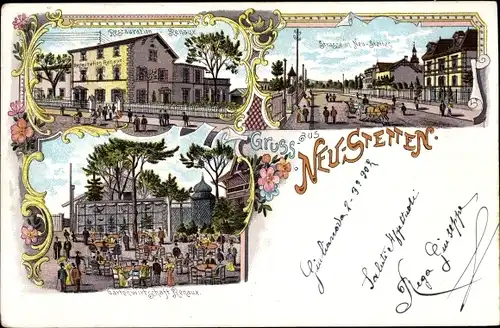 Litho Neustetten in Württemberg, Straßenpartie, Restaurant Renaux