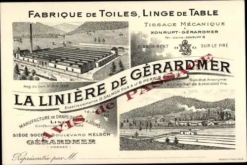 Ak Gérardmer Lothringen Vosges, Stofffabrik, Tischwäsche, La Liniere de Gerardmer