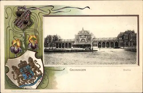 Präge Wappen Ak Groningen Niederlande, Station, Bahnhof