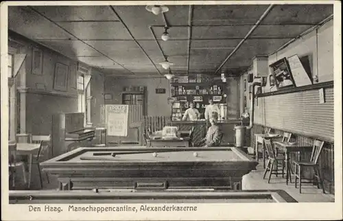 Ak Den Haag Südholland Niederlande, Alexanderkaserne, Innenansicht, Mannschaftskantine, Billard
