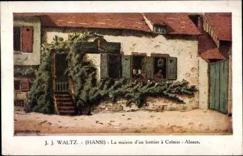 Künstler Ak Hansi / Jean Jacques Waltz, Colmar Kolmar, La Maison d'un bottier à Colmar Alsace