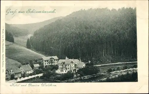 Ak Schönmünzach im Murgtal Baiersbronn im Schwarzwald, Hotel und Pension Waldhorn