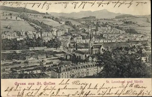 Ak Sankt Gallen Stadt Schweiz, St. Leonhard und Säntis