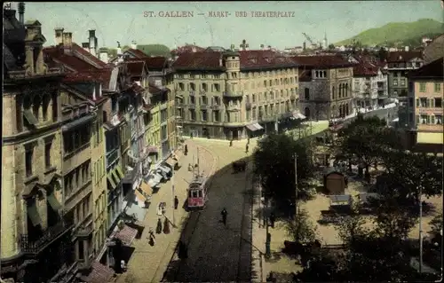 Ak Sankt Gallen Stadt Schweiz, Marktplatz und Theaterplatz