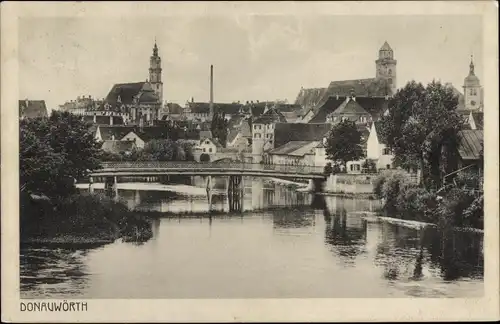 Ak Donauwörth in Schwaben Bayern, Teilansicht, Flusspartie, Brücke, Kirchen