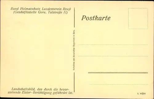 Ak Gera in Thüringen, Partie an der Elster, Bund Heimatschutz Landesverein Reuß