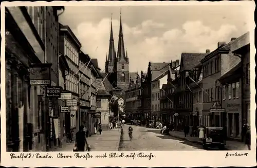 Ak Saalfeld an der Saale Thüringen, Obere Straße, Kirche, Drogerie, Geschäfte