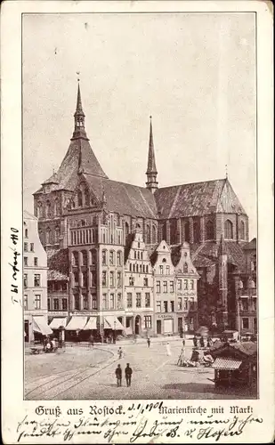 Ak Hansestadt Rostock, Markt mit Marienkirche