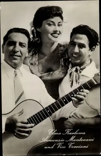 Ak Schauspielerin Elma Karlowa, Annunzio Mantovani, Vico Torriani, Gitarren der Liebe