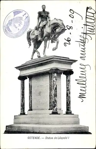 Postkarte Ostende Ostende Westflandern, Statue von Leopold I