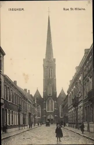 Ak Izegem Iseghem Westflandern, Rue St.-Hillaire, Kirche