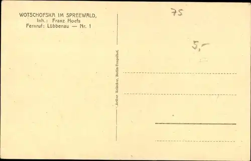Ak Wotschofska Lübbenau im Spreewald, Gastwirtschaft, Inh. Franz Hoefs