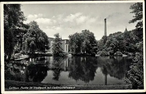 Ak Cottbus in der Niederlausitz, Stadtpark, Elektrizitätswerk, Schornstein