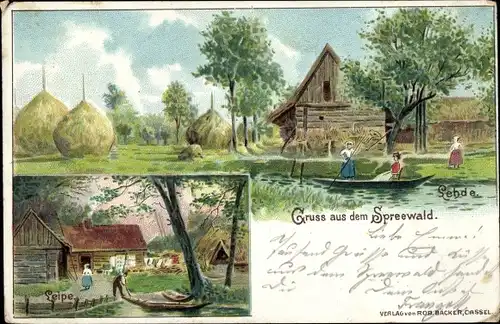 Litho Lehde Lübbenau im Spreewald, Leipe, Kahn