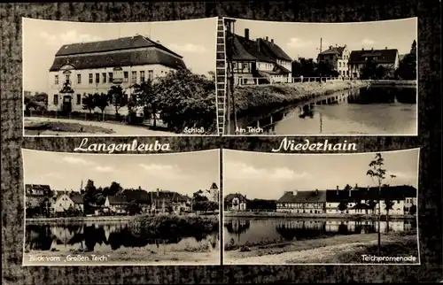 Ak Langenleuba Niederhain, Teichpromenade, Blick vom Großen Teich, Schloss