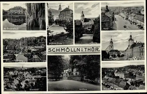 Ak Schmölln Thüringen, Brauereiteich, Waldhaus, Kirche, Rathaus, Markt