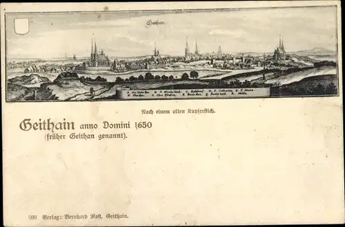 Ak Geithain, Gesamtansicht anno Domini 1650, Totale