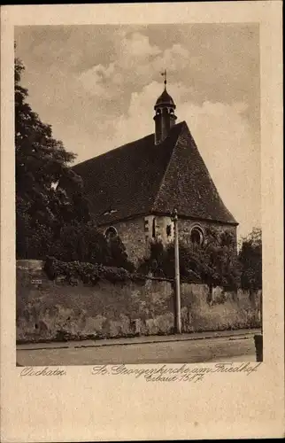 Ak Oschatz in Nordsachsen, Blick auf St. Georgenkirche am Friedhof, erbaut 1587