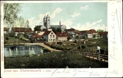 Ak Bad Klosterlausnitz in Thüringen, Teilansicht, Kirche, Teich