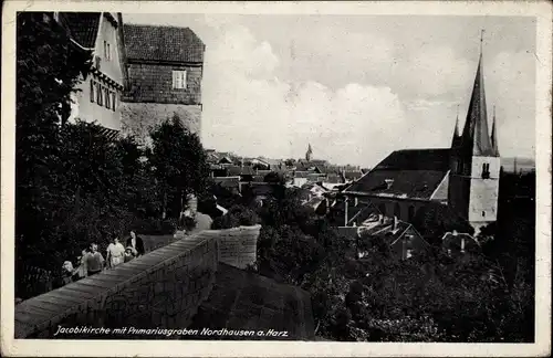 Ak Nordhausen am Harz, Jacobikirche, Primariusgraben, Kirchturm