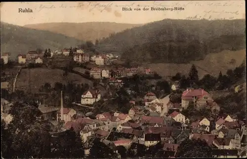 Ak Ruhla in Thüringen, Blick von der Breitenberg-Hütte, Ortsansicht