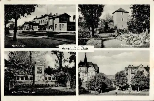 Ak Arnstadt Thüringen, Bahnhof, Koonstraße, Denkmal