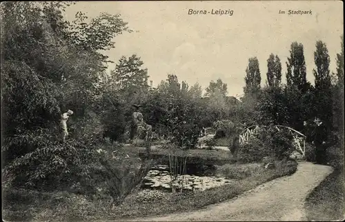 Ak Borna in Sachsen, Stadtpark, Brücke, Teich