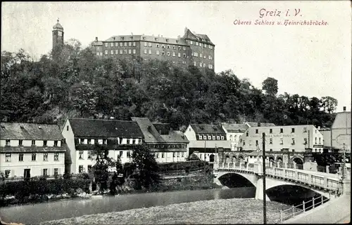 Ak Greiz im Vogtland, Oberes Schloss mit Heinrichsbrücke