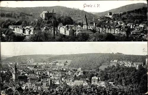 Ak Greiz im Vogtland, Blick vom Hainberg und vom Reissberg auf die Stadt